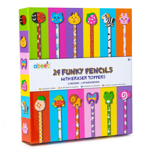 24 Funky Pencils with Fun Cute Novelty Eraser Toppers - Home Inspired Gifts