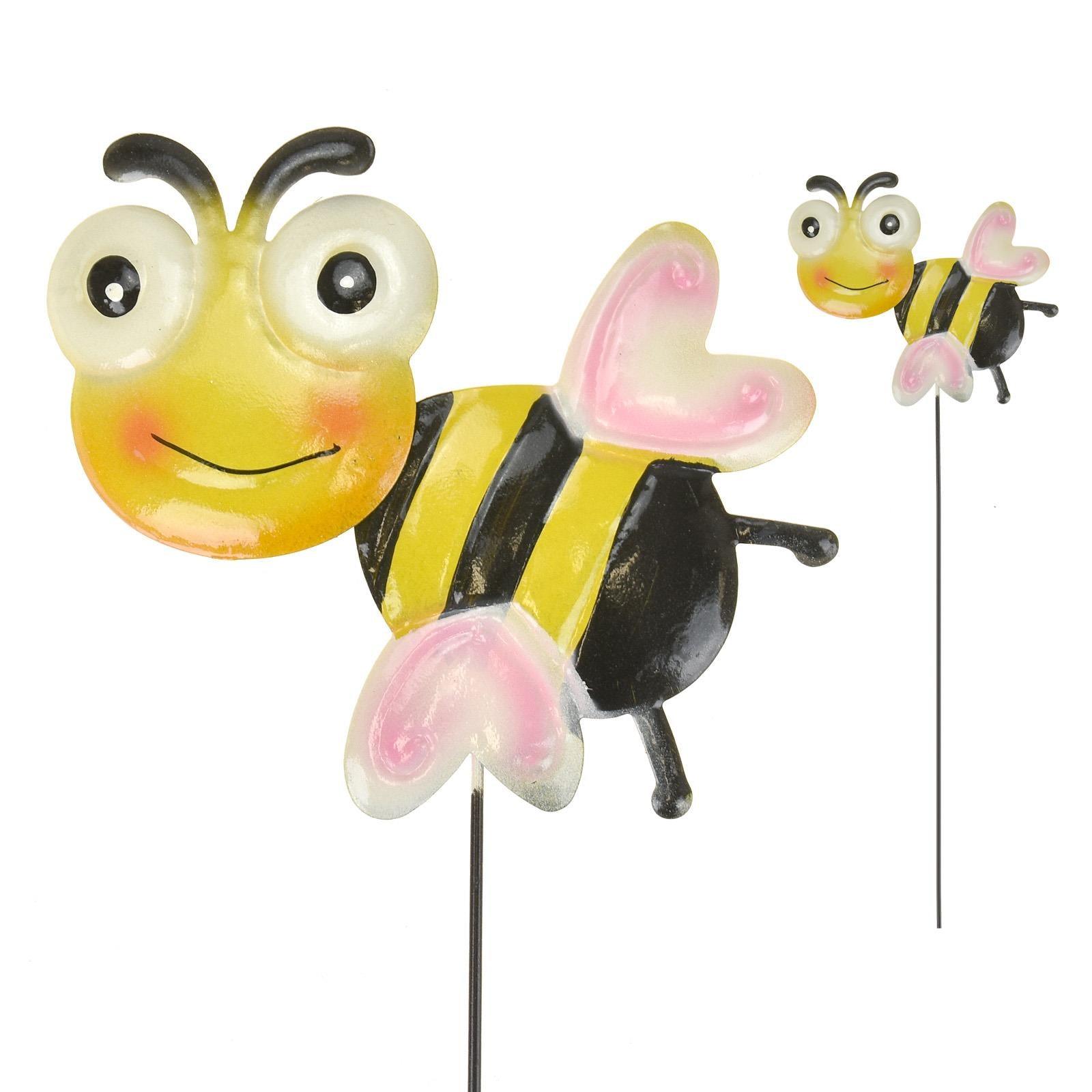 24" Happy Pink Bee Garden Metal Stake Patio Lawn Ornament - Home Inspired Gifts