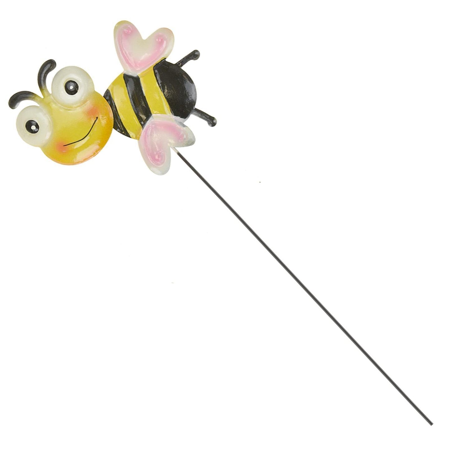 24" Happy Pink Bee Garden Metal Stake Patio Lawn Ornament - Home Inspired Gifts