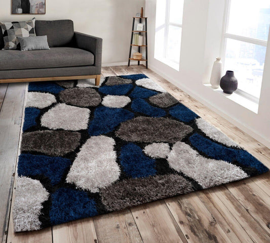 3D Pebbles Shaggy Non Shed Area Rug Runner - Navy - Home Inspired Gifts