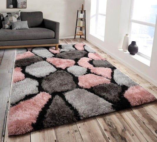 3D Pebbles Shaggy Non Shed Area Rug Runner - Pink - Home Inspired Gifts