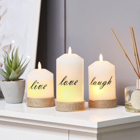 3pc Live Laugh Love Flameless LED Pillar Candle Set - Home Inspired Gifts