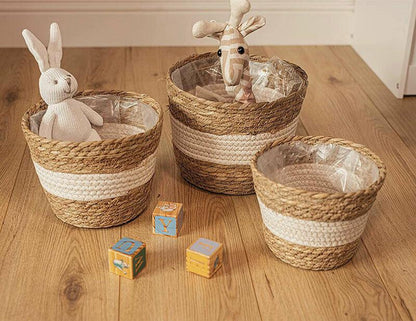 3 x Woven Storage Basket Set Rope Planters Rustic Plant Pots Holders - Home Inspired Gifts