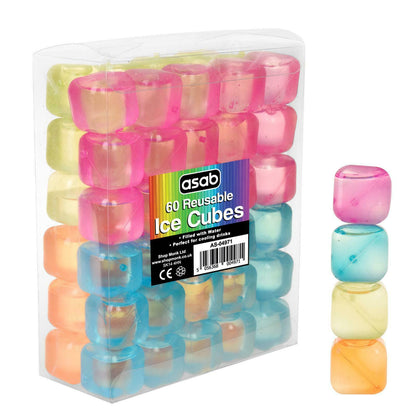 60 Reusable Ice Cubes Multi Coloured Fast Freezable Water Filled - Home Inspired Gifts