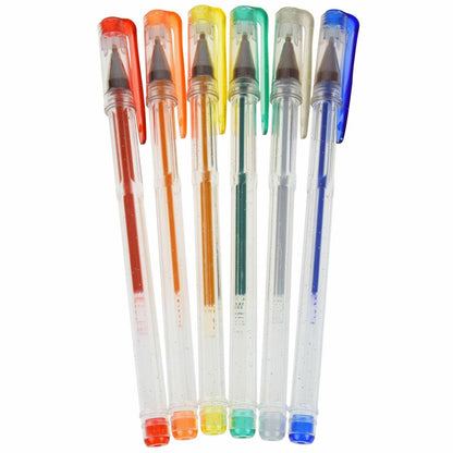 6Pk Glitter Ink Colour Gel Pens Ballpoint Art School Crafts - Home Inspired Gifts