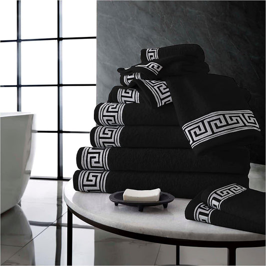 8 Piece Towel Bale Set 100% Egyptian Cotton Greek Key Design - 4 Colours - Home Inspired Gifts