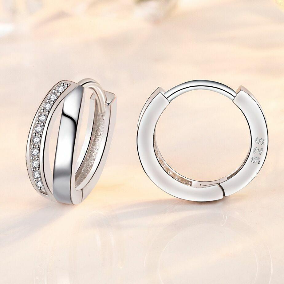 925 Sterling Silver Crystal Hoop Double Layer Earrings Jewellery - Home Inspired Gifts