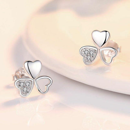 925 Sterling Silver Crystal Love Heart Clover Stud Earrings - Home Inspired Gifts