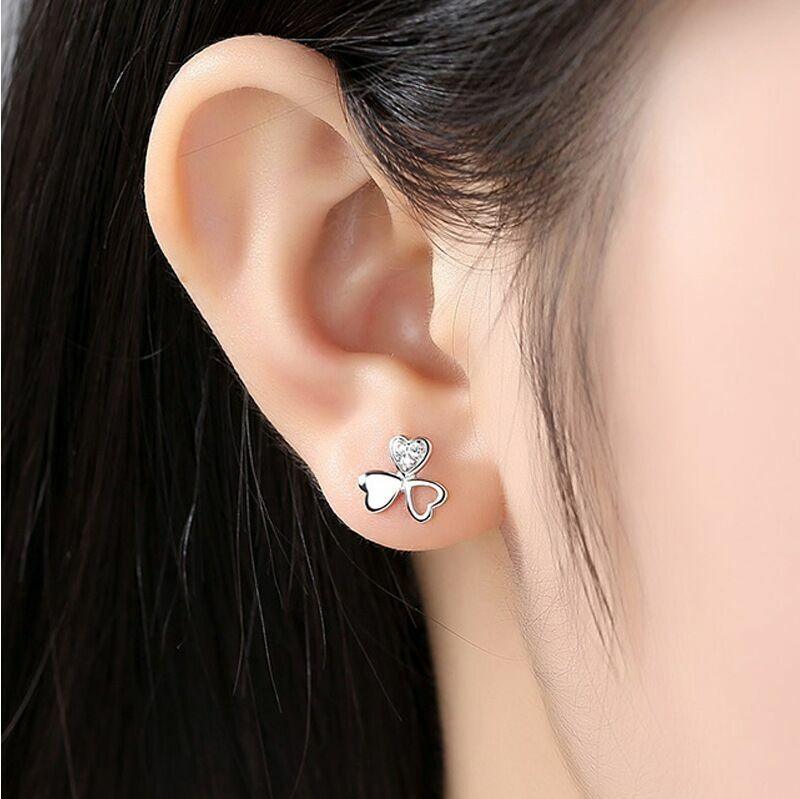 925 Sterling Silver Crystal Love Heart Clover Stud Earrings - Home Inspired Gifts