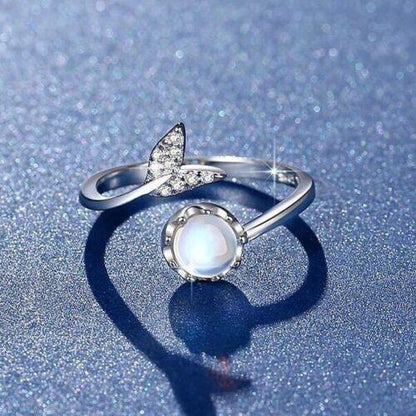 925 Sterling Silver Crystal Mermaid Tail Moonstone Adjustable Ring - Home Inspired Gifts