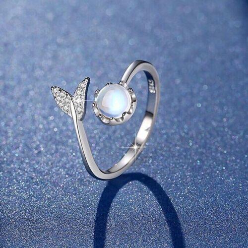 925 Sterling Silver Crystal Mermaid Tail Moonstone Adjustable Ring - Home Inspired Gifts