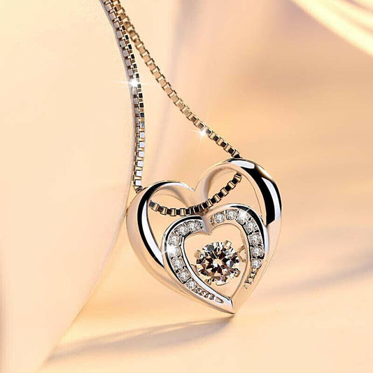 925 Sterling Silver Double Heart Pendant Chain Necklace Jewellery - Home Inspired Gifts
