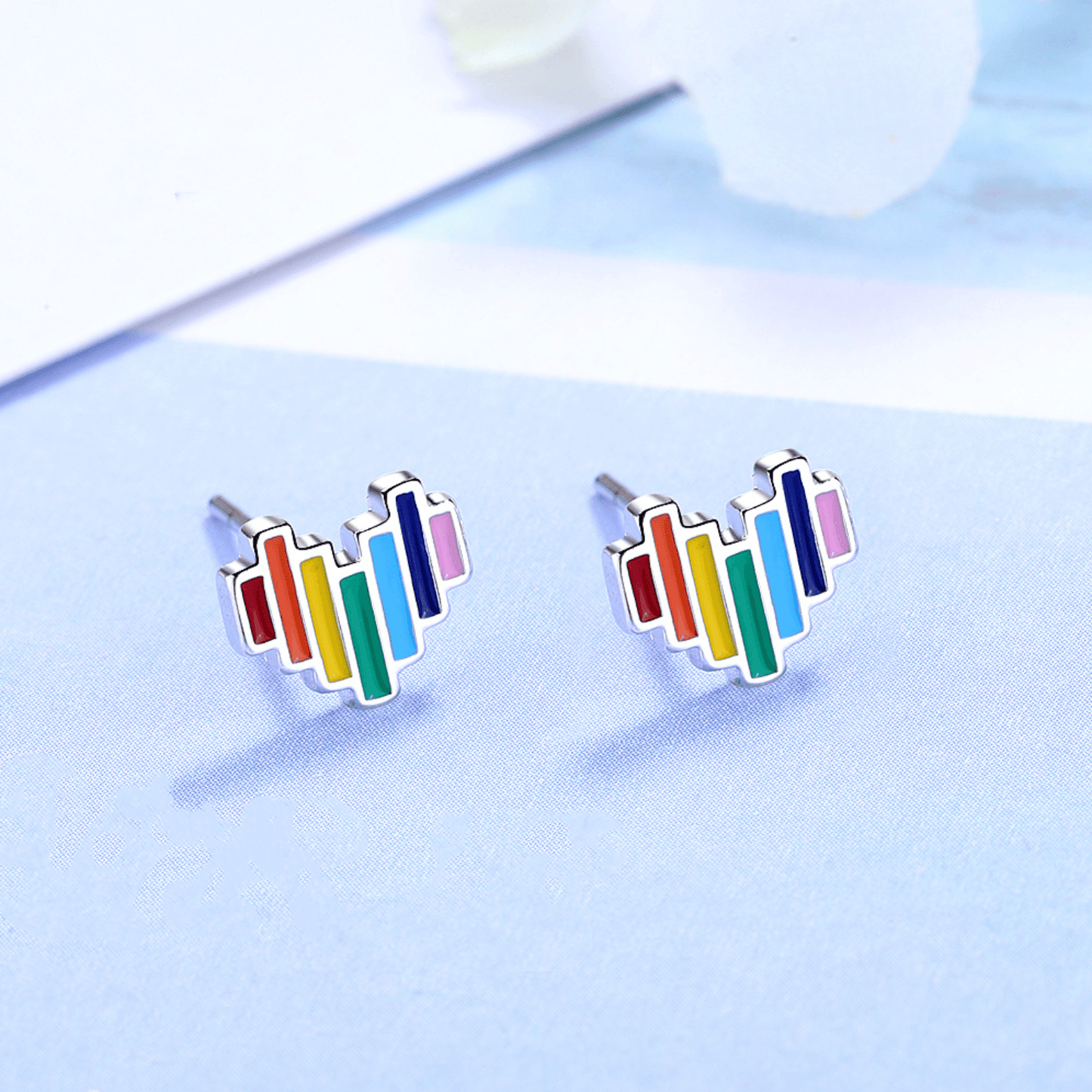 925 Sterling Silver Rainbow Heart Stud Earrings Jewellery - Home Inspired Gifts