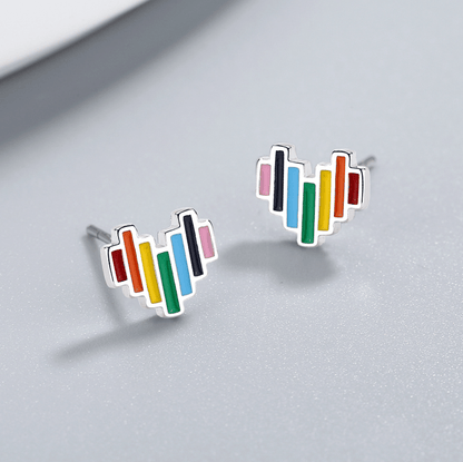 925 Sterling Silver Rainbow Heart Stud Earrings Jewellery - Home Inspired Gifts