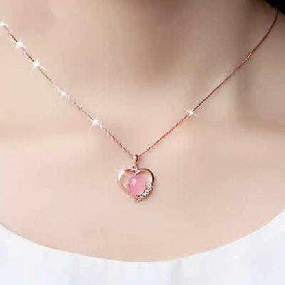 925 Sterling Silver Rose Gold Crystal Heart Moonstone Pendant Necklace - Home Inspired Gifts