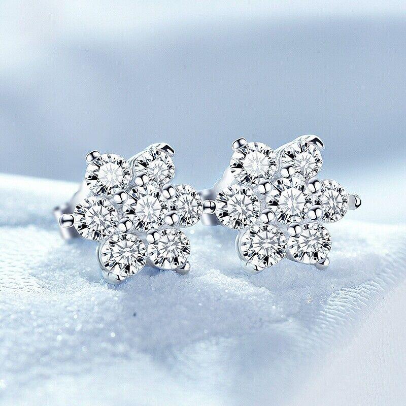 925 Sterling Silver Snowflake Crystal Stud Earrings Jewellery - Home Inspired Gifts
