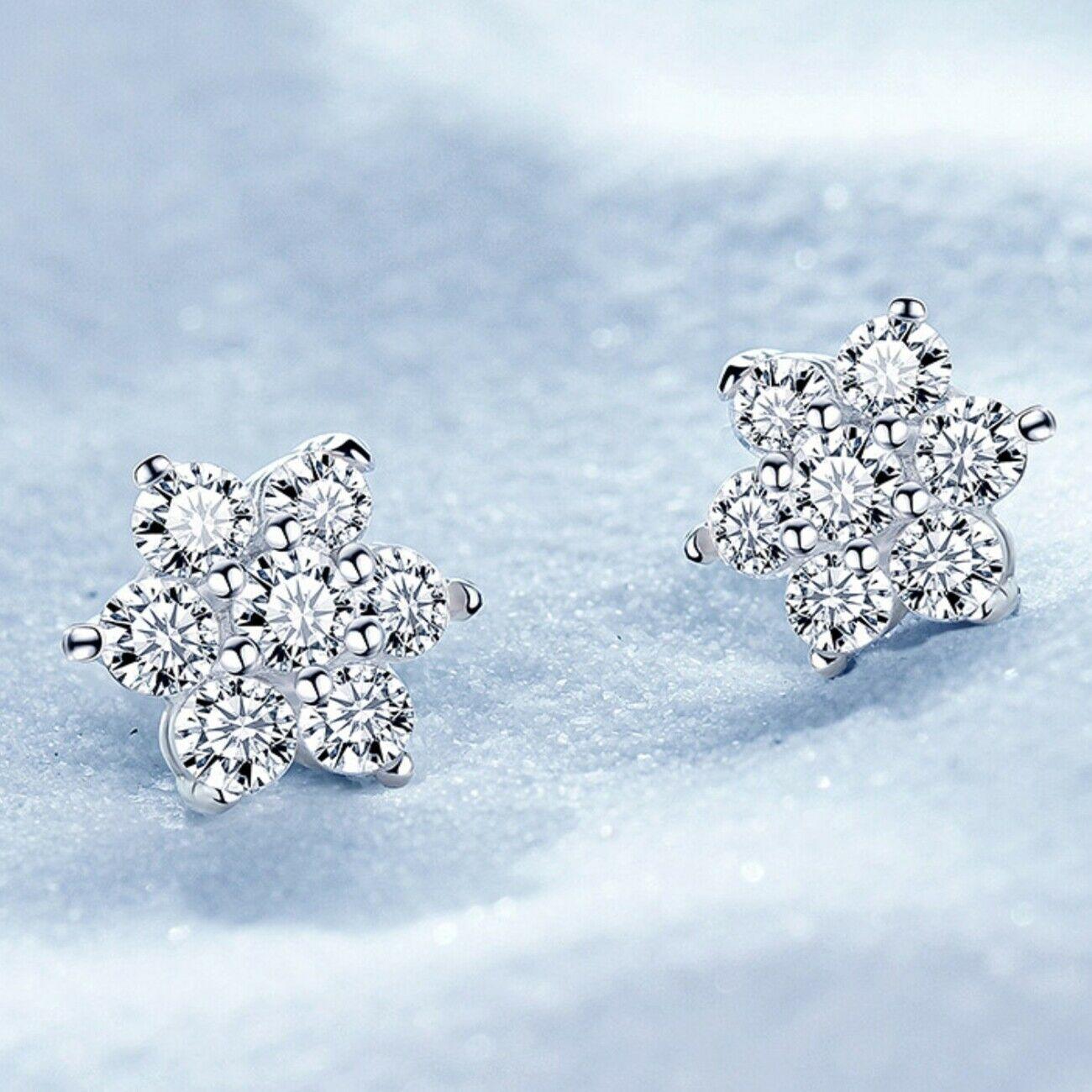 925 Sterling Silver Snowflake Crystal Stud Earrings Jewellery - Home Inspired Gifts