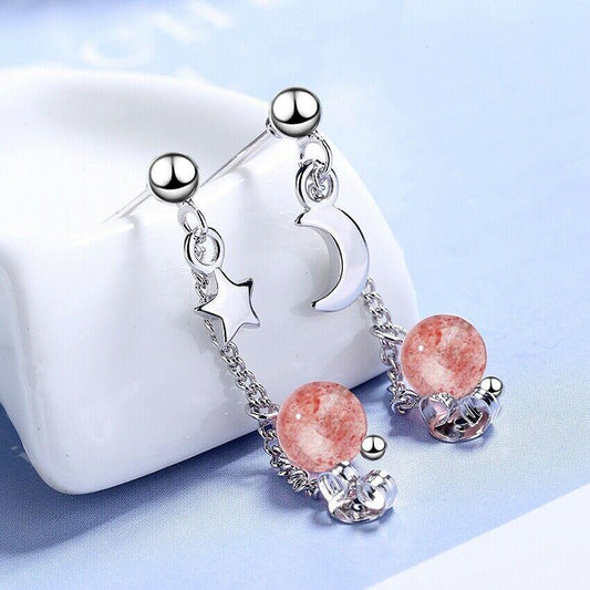 925 Sterling Silver Strawberry Crystal Ball Star Stud Earrings - Home Inspired Gifts