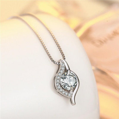 925 Sterling Silver Swirl Stone Pendant Chain Necklace Jewellery - Home Inspired Gifts