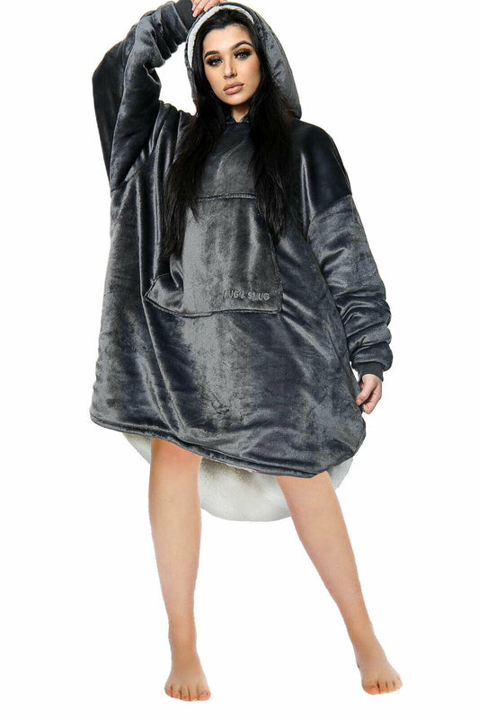 Adults Oversized Fleece Hoodie Blanket Hooded Sweatshirt - Charcoal - Home Inspired Gifts