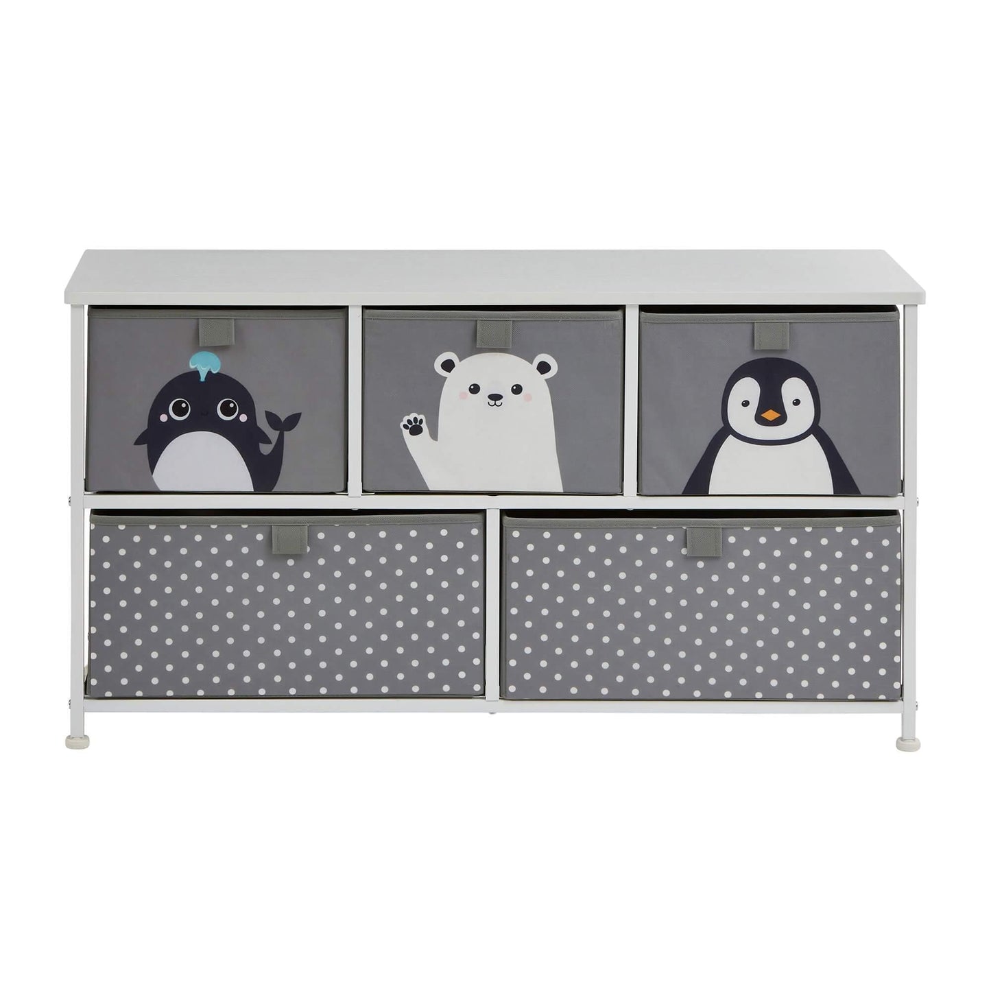 Arctic Animals 5 Drawer Kids Storage Chest Bench Seat - Grey White - Home Inspired Gifts