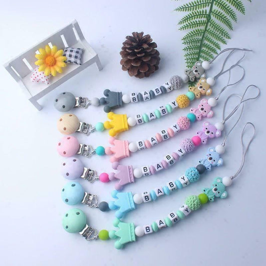 Baby Colourful Wooden Beads Dummy Clips Pacifier Strap Holder - Home Inspired Gifts