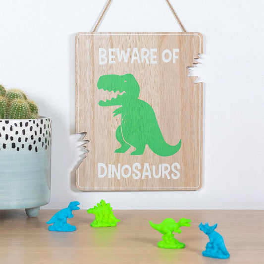 Beware of Dinosaurs Kids Wooden Hanging Wall Door Sign - Home Inspired Gifts