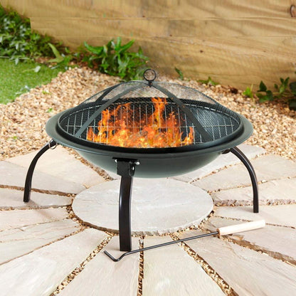 Black Garden Steel Fire Pit Outdoor Heater with Carry Case - Home Inspired Gifts