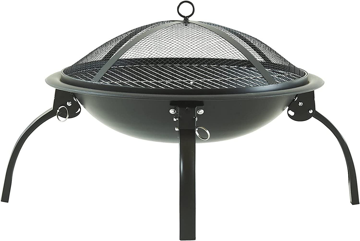 Black Garden Steel Fire Pit Outdoor Heater with Carry Case - Home Inspired Gifts