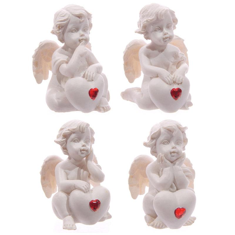 Cute Seated Love Cherub with Red Heart Gem Figurine Statue - Home Inspired Gifts