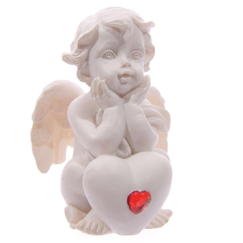 Cute Seated Love Cherub with Red Heart Gem Figurine Statue - Home Inspired Gifts