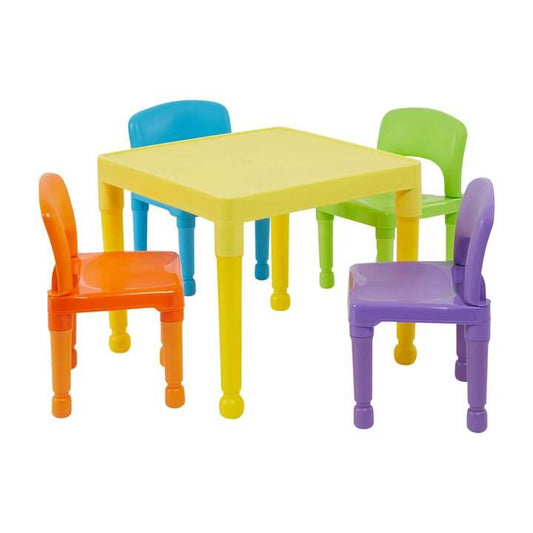 Children's Multicoloured Table and 4 Chairs Set Indoor Outdoor - Home Inspired Gifts