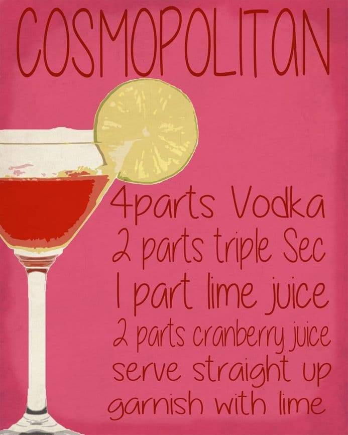 Cosmopolitan Cocktail Drink Recipe - Metal Food Drink Wall Art Retro Sign - Kporium Home & Garden