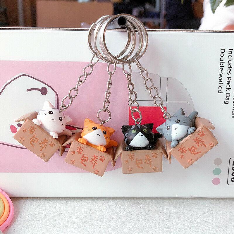 Cute Kitten Cat in Carton Box Novelty Handbag Charm Keyring - Home Inspired Gifts