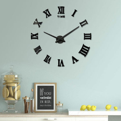 DIY 3D Large Wall Clock Roman Numerals Sticker Art Clock - Black - Home Inspired Gifts