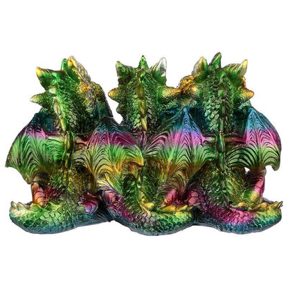 Hear No See No Speak No Metallic Rainbow Dragon Figurine Fantasy Ornament - Kporium Home & Garden