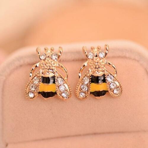 Elegant Gold Small Bee Crystal Rhinestone Stud Earrings - Home Inspired Gifts