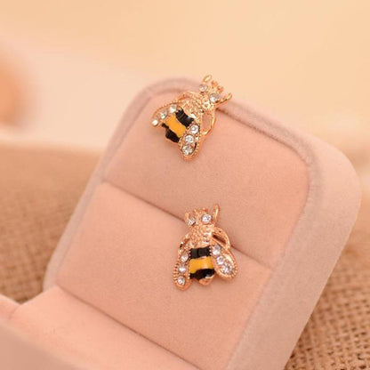 Elegant Gold Small Bee Crystal Rhinestone Stud Earrings - Home Inspired Gifts