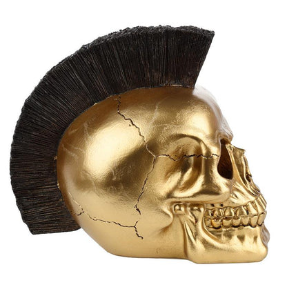 Fantasy Mohican Gold Punk Rock Skull Ornament - Home Inspired Gifts