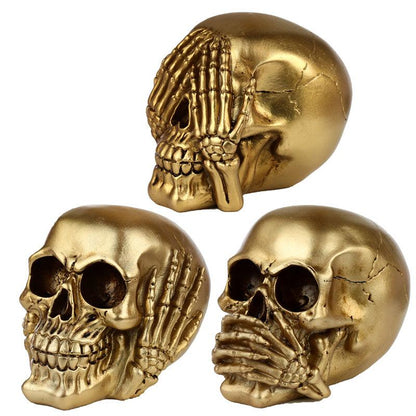 Fantasy See No Hear No Speak No Evil Set of 3 Gold Punk Skull - Home Inspired Gifts