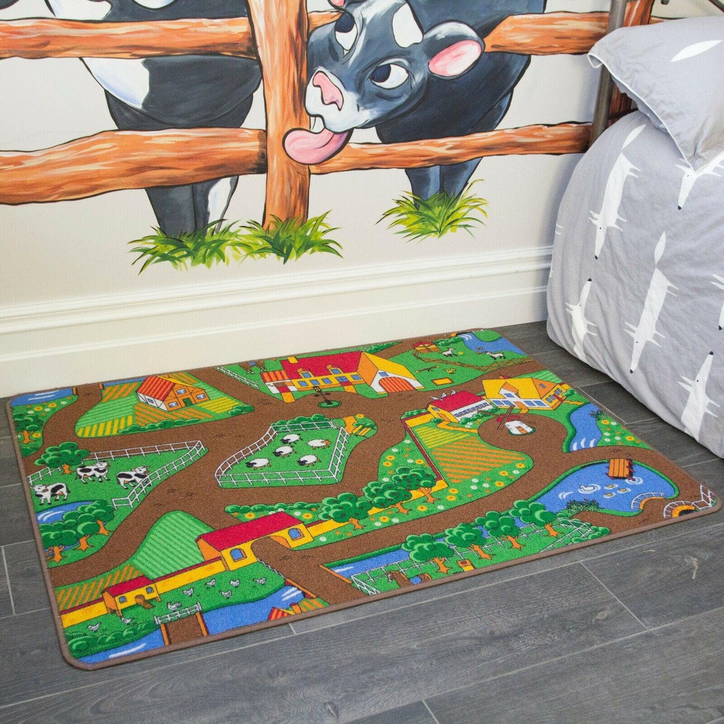 Farm Animals Hard Wearing Area Rug Floor Play Mat - Home Inspired Gifts
