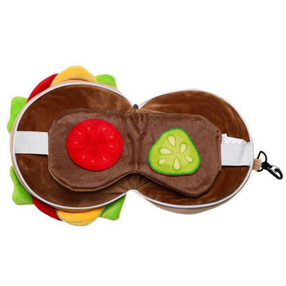 Fast Food Burger Relaxeazzz Plush Round Travel Pillow & Eye Mask Set - Home Inspired Gifts