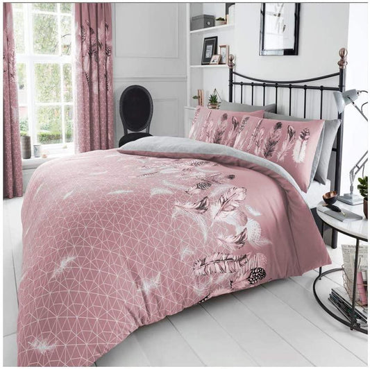 Feathers Duvet Cover Reversible Polycotton Bedding Quilt Set - 5 Colours - Home Inspired Gifts