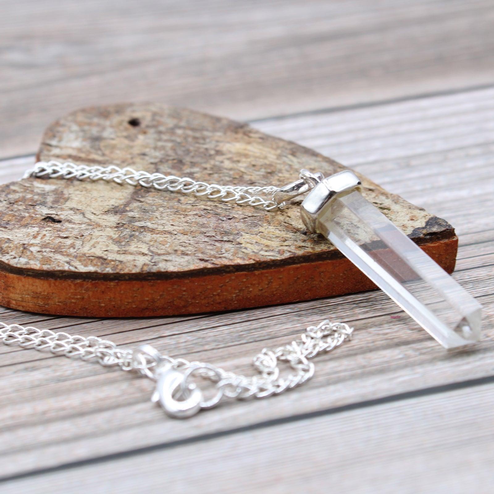 Gemstone Classic Point Pendant Necklace - Rock Quartz - Free Pouch - Home Inspired Gifts