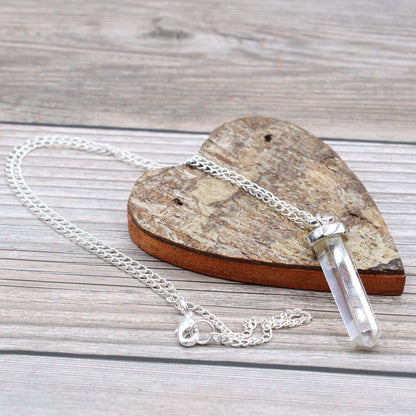 Gemstone Classic Point Pendant Necklace - Rock Quartz - Free Pouch - Home Inspired Gifts