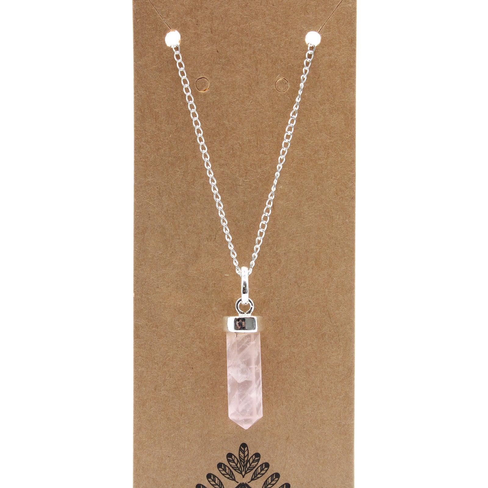 Gemstone Classic Point Pendant Necklace - Rose Quartz - Free Pouch - Home Inspired Gifts