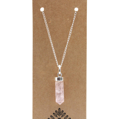 Gemstone Classic Point Pendant Necklace - Rose Quartz - Free Pouch - Home Inspired Gifts