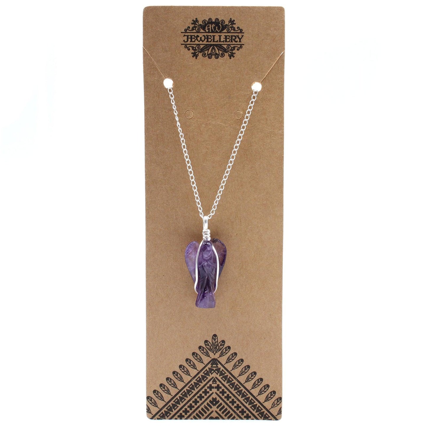 Gemstone Guardian Angel Pendant Necklace - Amethyst - Free Pouch - Home Inspired Gifts