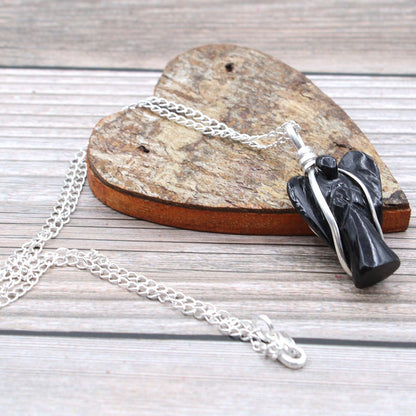 Gemstone Guardian Angel Pendant Necklace - Black Agate - Free Pouch - Home Inspired Gifts