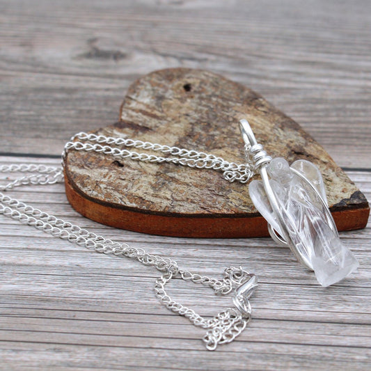 Gemstone Guardian Angel Pendant Necklace - Rock Quartz - Free Pouch - Home Inspired Gifts